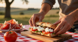 Panino Con Caprino, Pomodori E Prosciutto Crudo