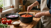 Tomato Risotto With Frizzled Red Onions