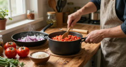 Tomato Risotto With Frizzled Red Onions